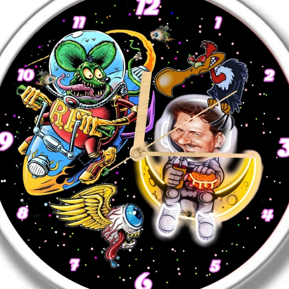 Rat Fink And Ed Roth Outer Space Wall Clock Personalized